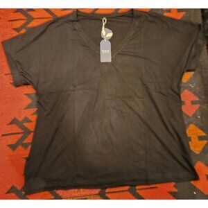 NEW Short-Sleeve Black V-Neck T-Shirt XXL Polyester Blend Stretchy Fabric